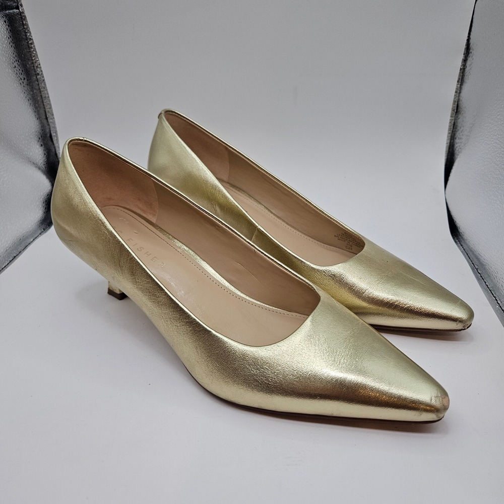 Marc Fisher LTD Kendri Gold Metallic Pointed Toe Kitten Heel Pumps 8.5M